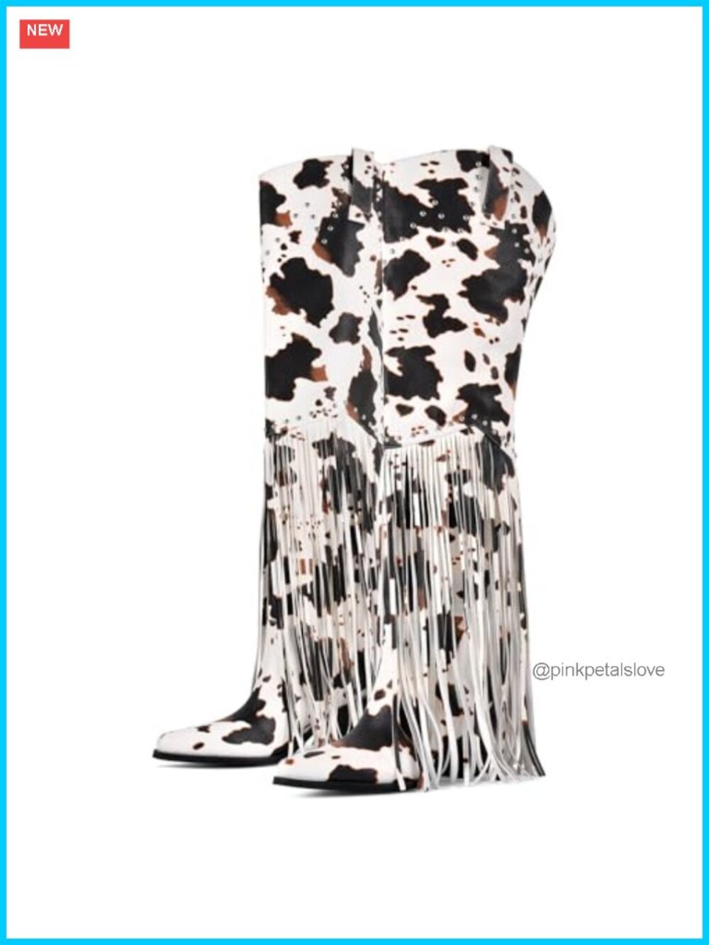 Western Fringe Over Knee Thigh High Cowboy Boots Wide Calf Stacked Heel